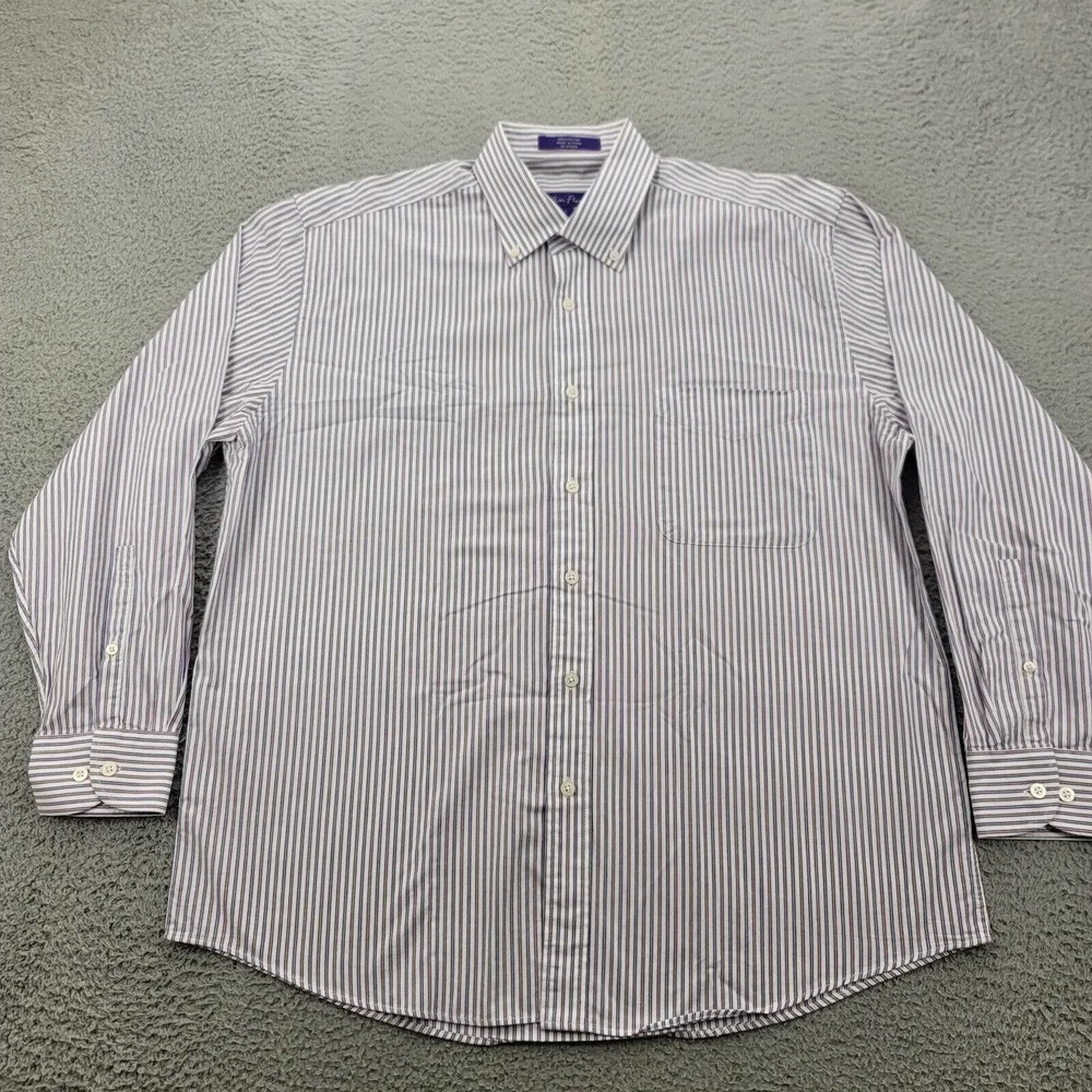 Alan Flusser Shirt Mens Large White Striped Button Down Long Sleeve Classic‎